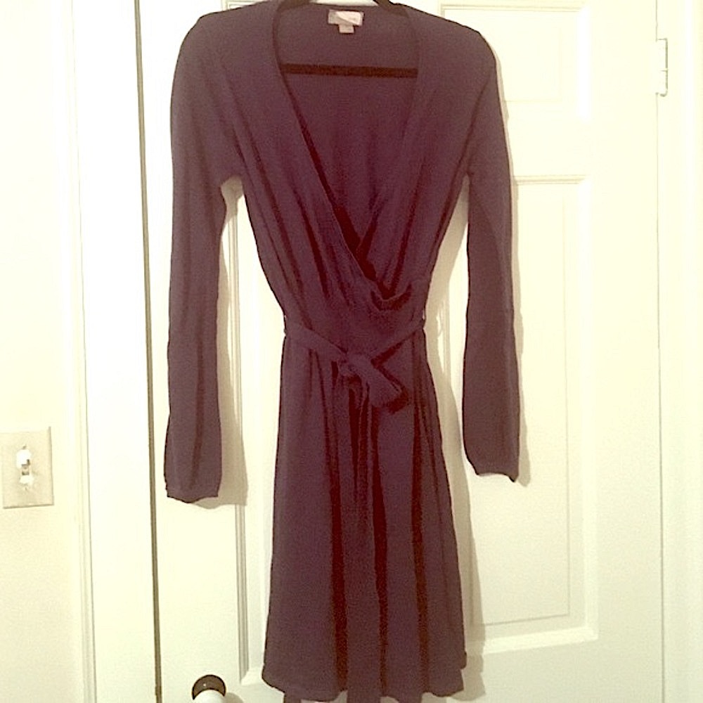 Purple sweater wrap dress